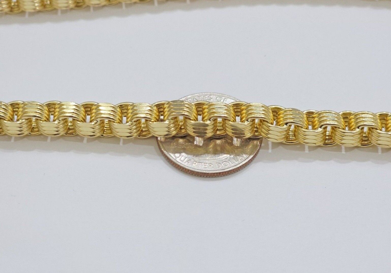 Real Gold Box Byzantine Chain Necklace 7.5mm 10K Yellow 22 Inches Men 10KT SALE - GoldenlinQ